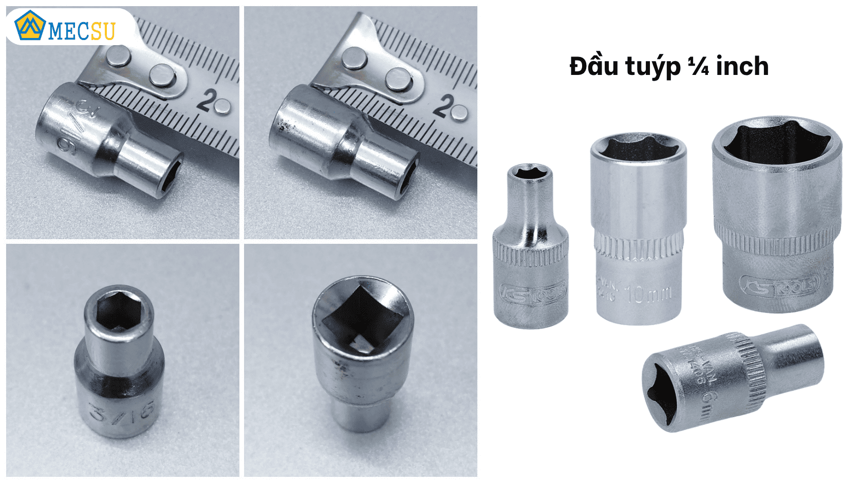 Hình ảnh thực tế của đầu tuýp ¼ inch có kích thước từ 3 - 14mm